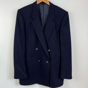Vintage OGGI Men’s 42R Navy Blue Red Striped 100% Virgin Wool Suit Jacket Coat